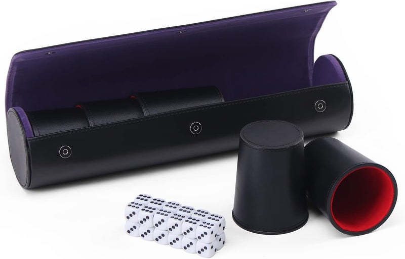 Magic Vosom Leather Dice Cup Set, 5 Pieces Dice Cup+25 Dice+1 Folding Tray Exclusive Storage and Transport Case Made of Faux Leather with Magnetic Closure - Image 1